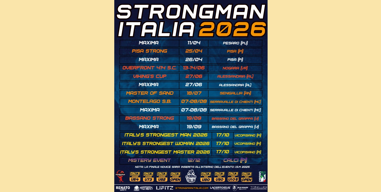 CALENDARIO EVENTI STRONGMAN ITALIA 2026